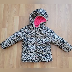 Healthtex Girls 3T Brown & Pink Cheetah Print Jacket Puffer Coat With Hood EUC